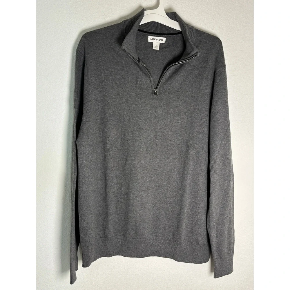 Lands' End Mens Gray Quarter-Zip Mock Neck Pullover‎ Sweater Large 42-44